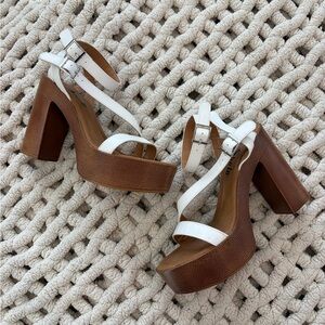 SHEIN White and Brown Platform Heels
